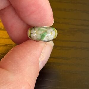 Authentic Pandora Green Wild Flowers Murano Glass CZ Bead Charm